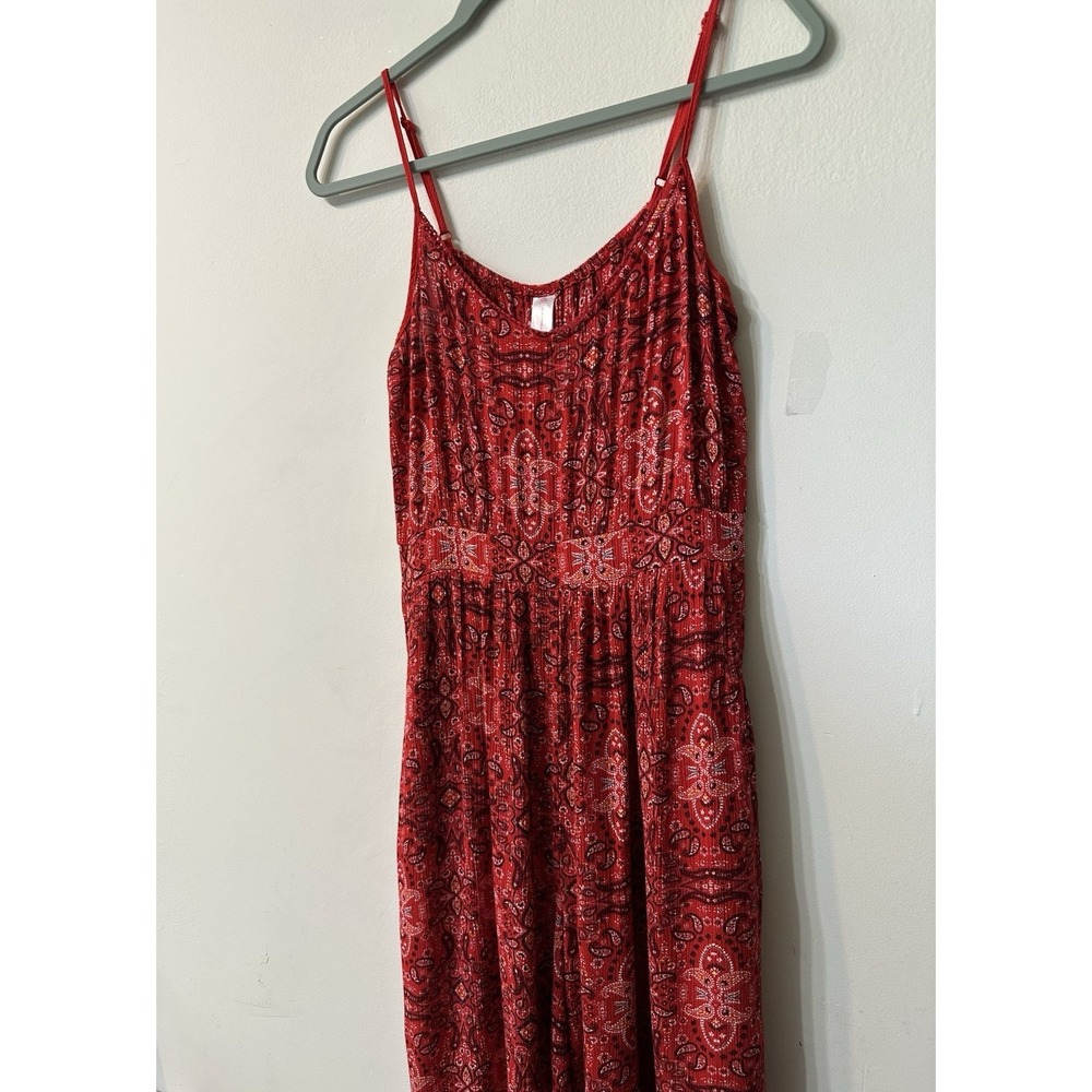 No Boundaries Red Paisley Jumpsuit XL 15-17 Boho Bandana Print Wide Leg Pockets